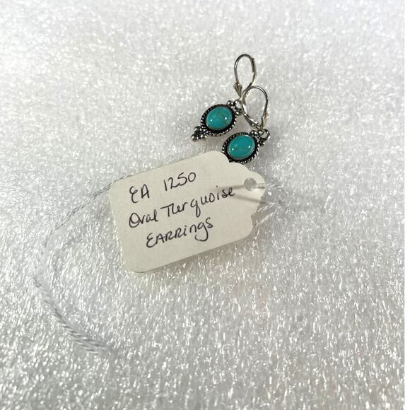 Sterling Silver Oval Turquoise Timeless New Deadstock Earrings - Picture 10 of 15